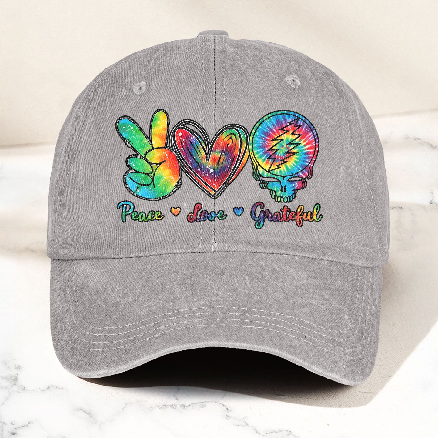 Peace Love Grateful Denim Cap – Retro Grateful Dead Merch Gift for Dad (With Box)