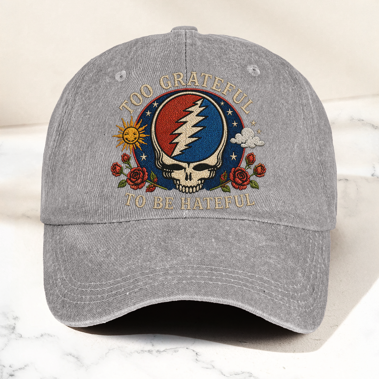 Grateful Dead Too Grateful To Be Hateful Vintage Dad Hat – Deadhead Camping Hat Gift