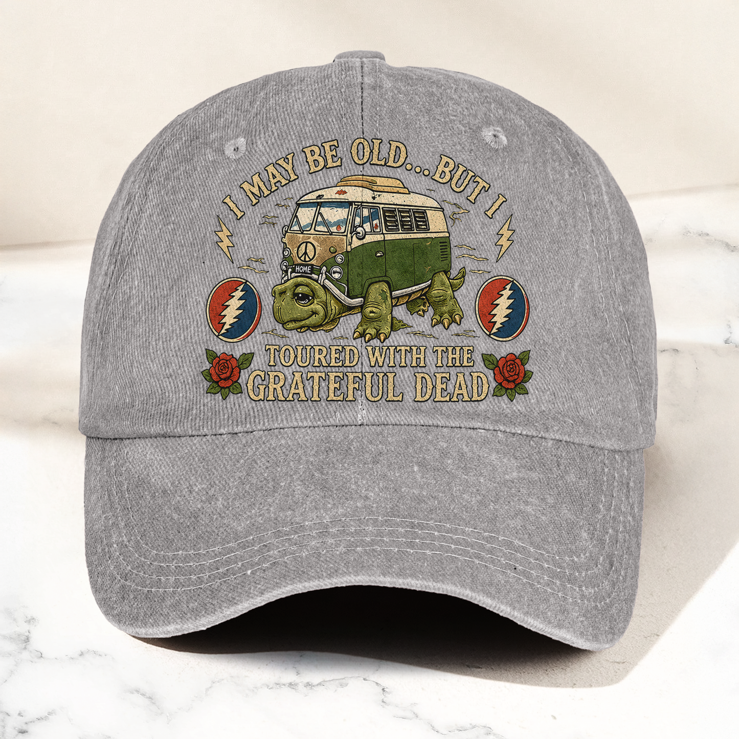 Grateful Dead I May Be Old But I Toured Bus Terrapin Denim Cap – Retro Vintage Dad Cap Gift For Dad (With Box)