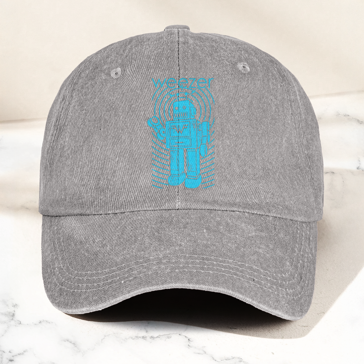 Weezer Rock Band Robot Logo Vintage Denim Cap – Retro  Weezer Band Cap Gift For Dad (With Box)
