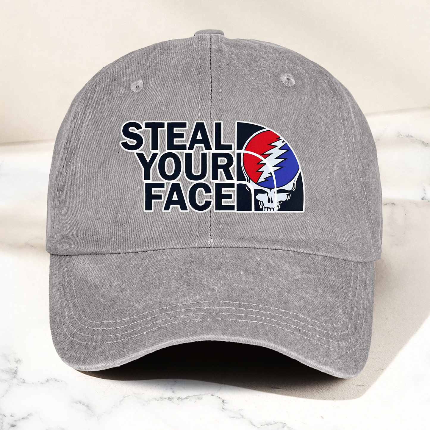 Steal Your Face Denim Cap – Retro Grateful Dead Skull Dad Hat (With Box)