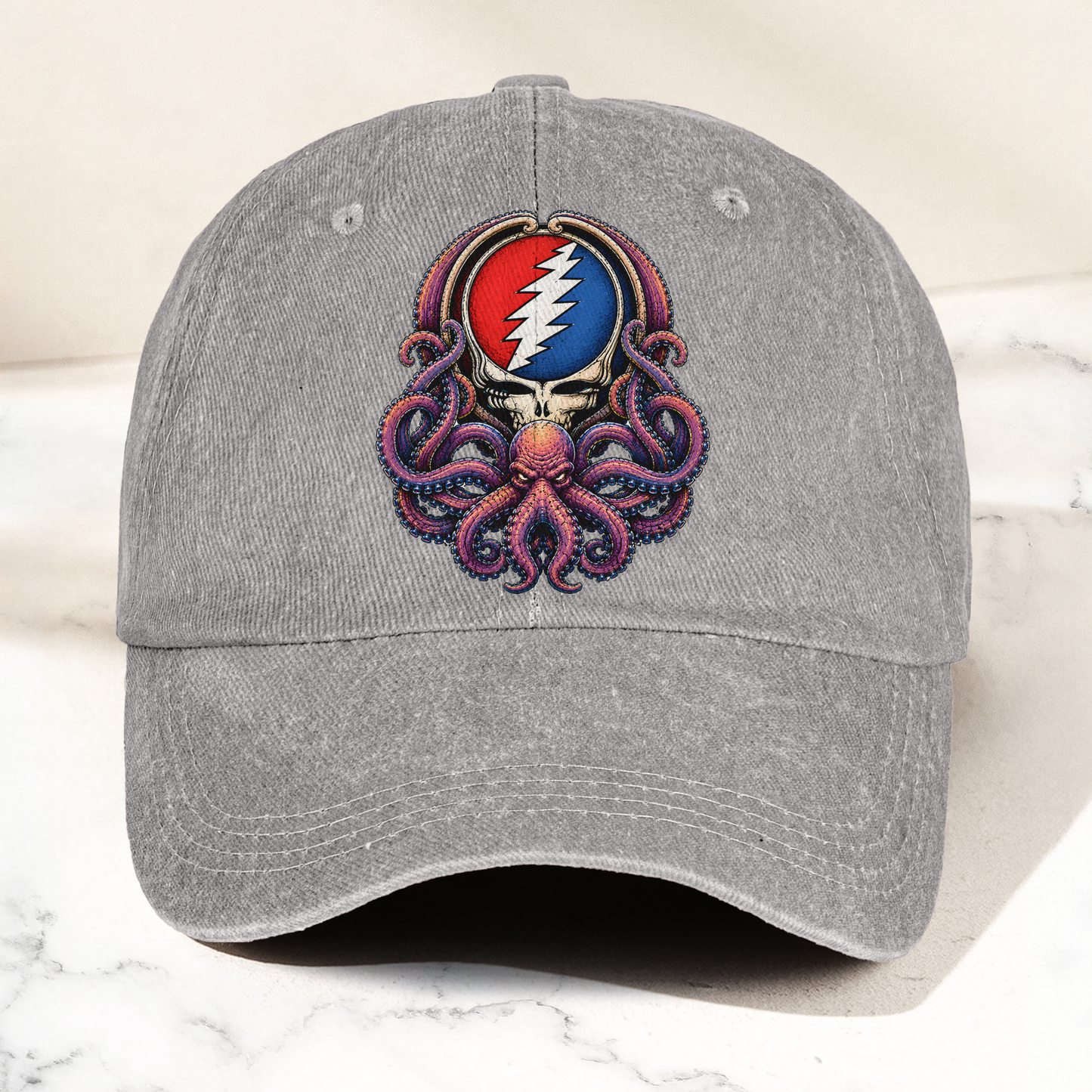 Grateful Dead Octopus Kraken Steal Your Face Lightning Skull Denim Cap – Retro Vintage Dad Cap Gift For Dad (With Box)
