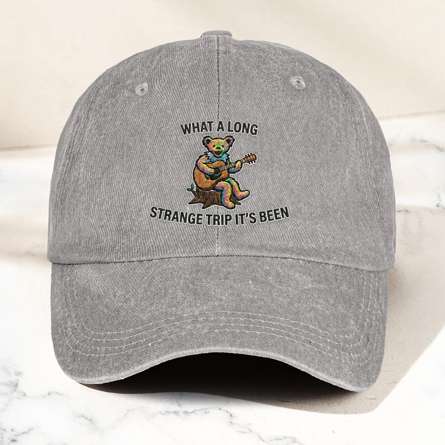 What A Long Strange Trip It’s Been Denim Cap – Psychedelic Bear Retro Dad Hat (With Box)