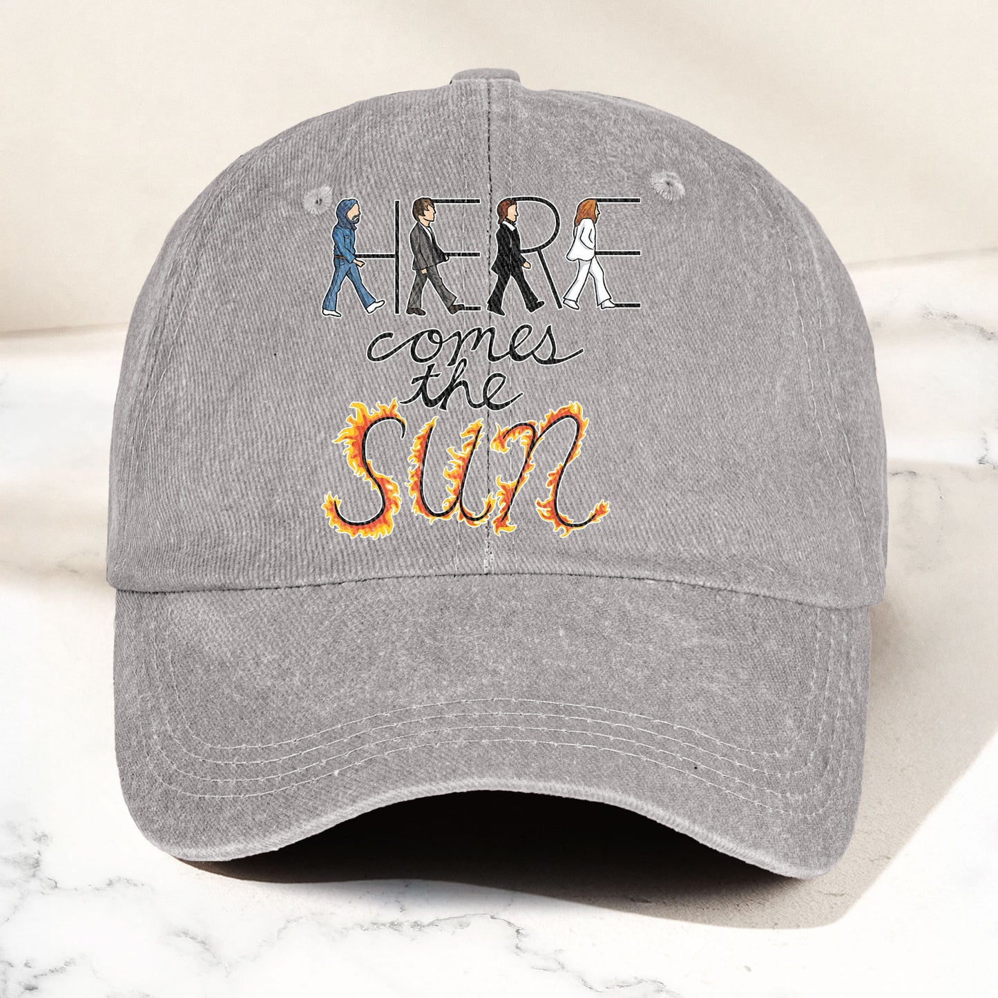 Here Comes the Sun Denim Cap – Retro The Beatles Tribute Merch Dad Hat (With Box)