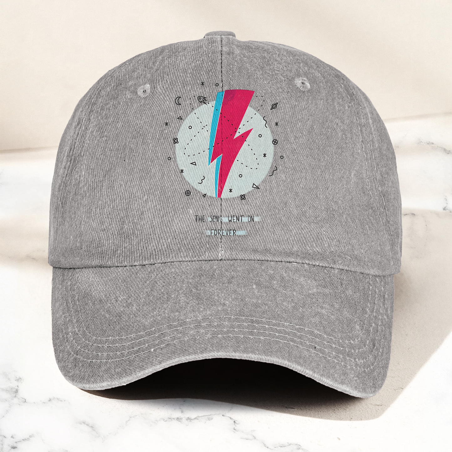 David Bowie Inspired Lightning Bolt Ziggy Stardust Denim Cap – Retro Music Fan Cap Gift For Dad (With Box)