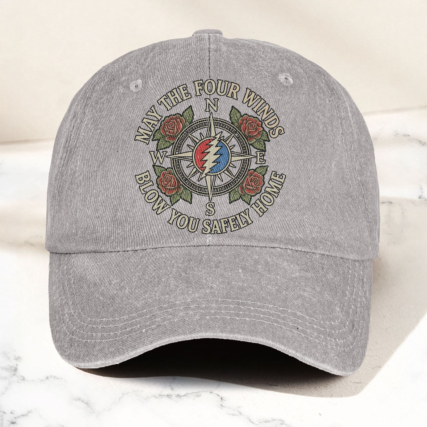 Grateful Dead May The Four Winds Blow You Safely Home Vintage Band Denim Cap - Retro Vintage Dad Cap Gift For Dad (With Box)