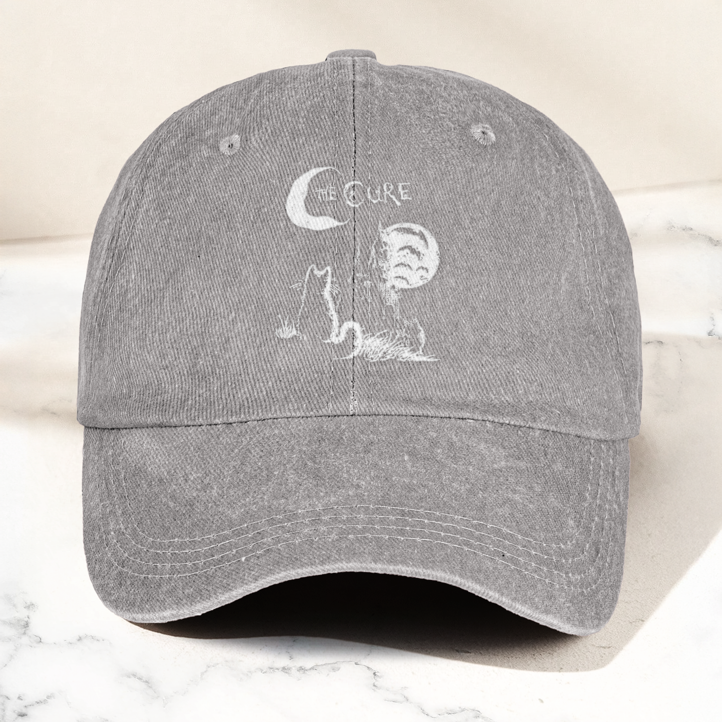 The Cure Vintage Cat Moon Denim Cap – Vintage The Cure Band Album Merch Gift for Dad (With Box)
