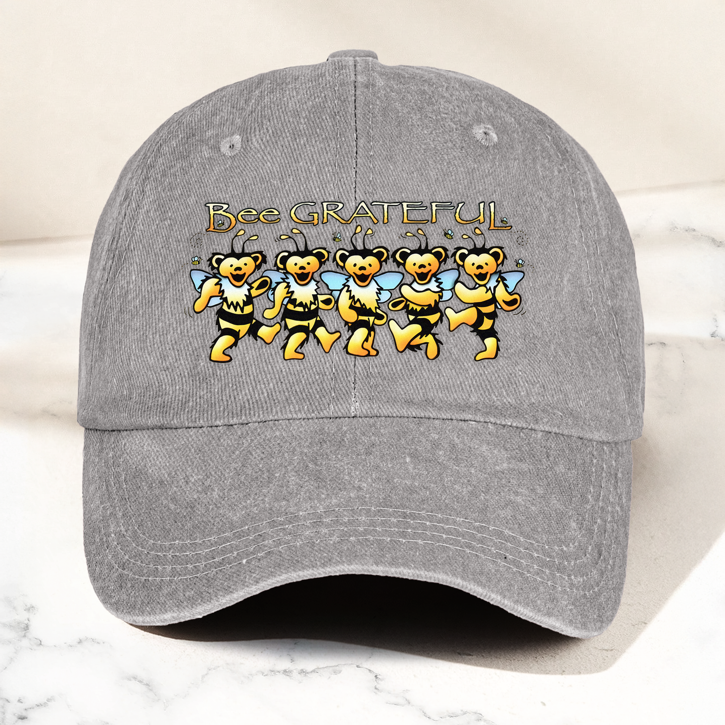 Bee Grateful Denim Cap – Dancing Bears Bee Parody Retro Dad Hat (With Box)