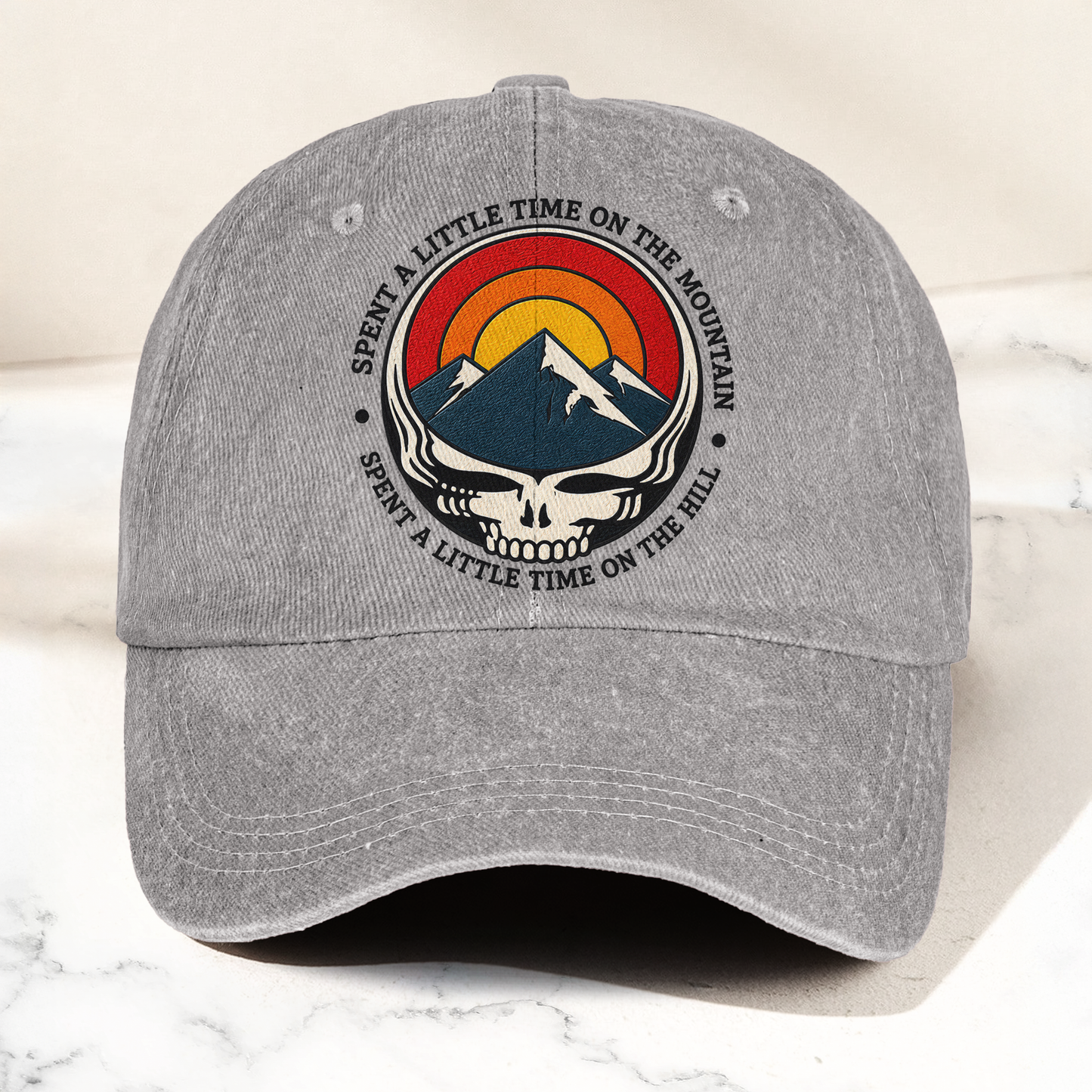 Grateful Dead Stealie Franklin's Tower Spent A Little Time On The Mountain Music Merch Denim Cap – Retro Vintage Dad Cap Gift For Dad (With Box)