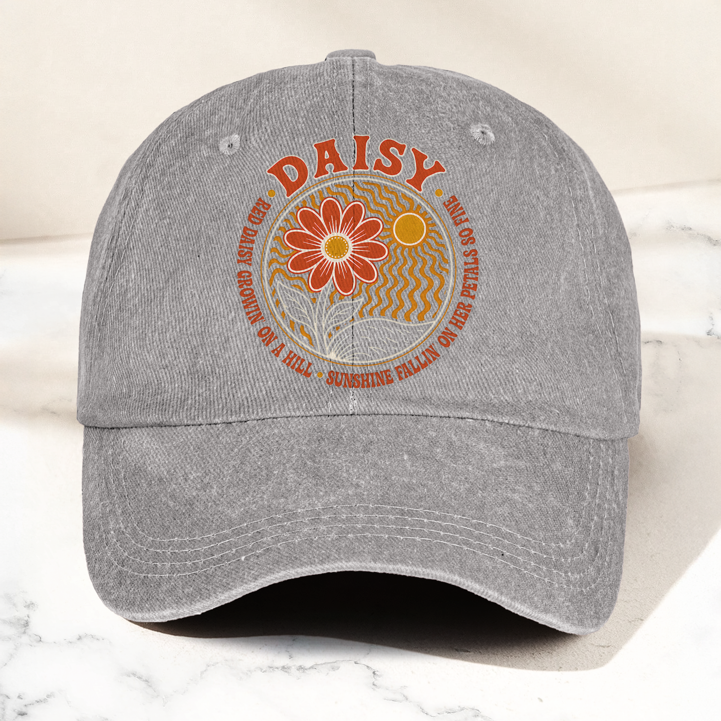 Grateful Dead Red Daisy Lyrics Music Merch Denim Cap – Retro Vintage Dad Cap Gift For Dad (With Box)