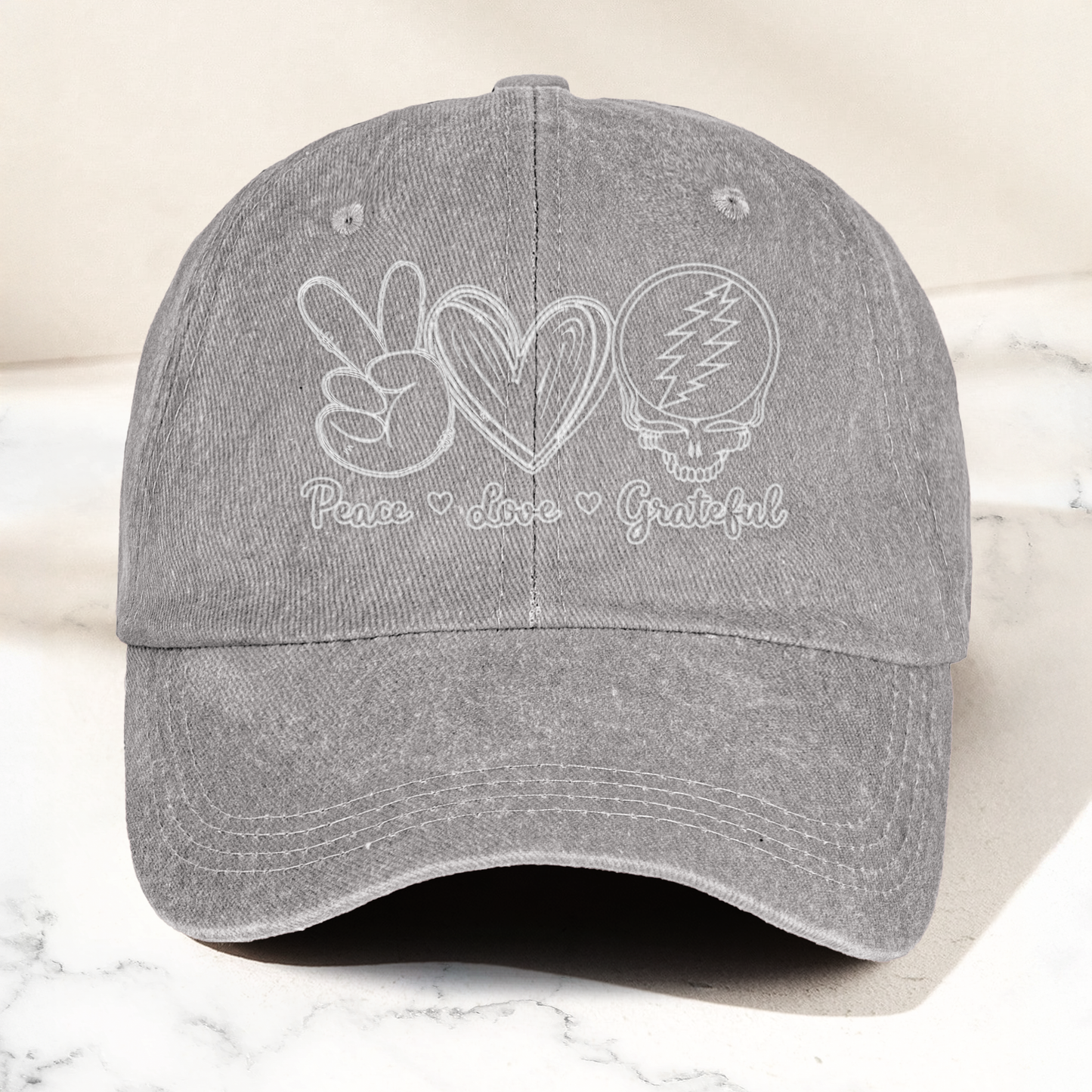 Peace Love Grateful Skull Vintage Dad Hat – Retro Grateful Dead Band Washed Cap Gift For Dad (With Box)