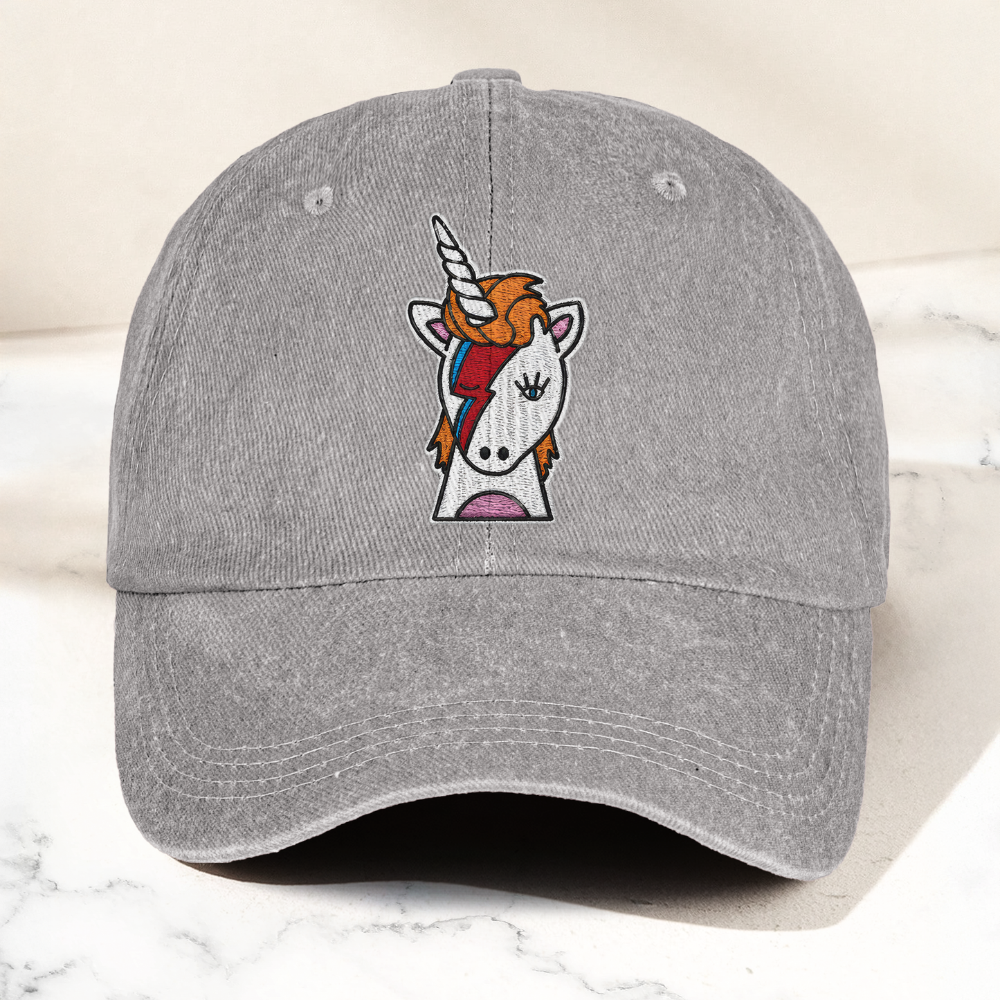 David Bowie Unicorn Lightning Bolt Denim Cap – Retro Music Fan Cap Gift For Dad (With Box)