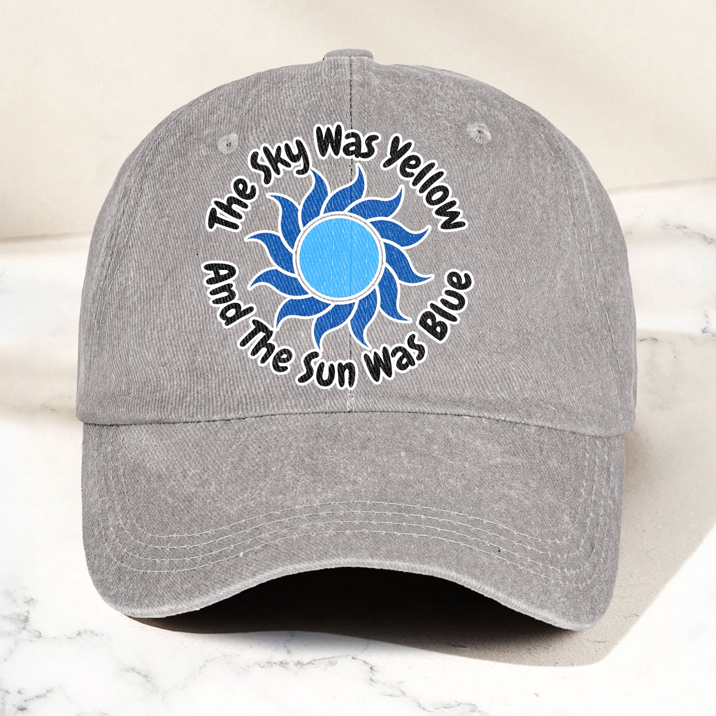 The Sky Was Yellow And The Sun Was Blue Denim Cap – Grateful Dead Tribute Merch Dad Hat (With Box)