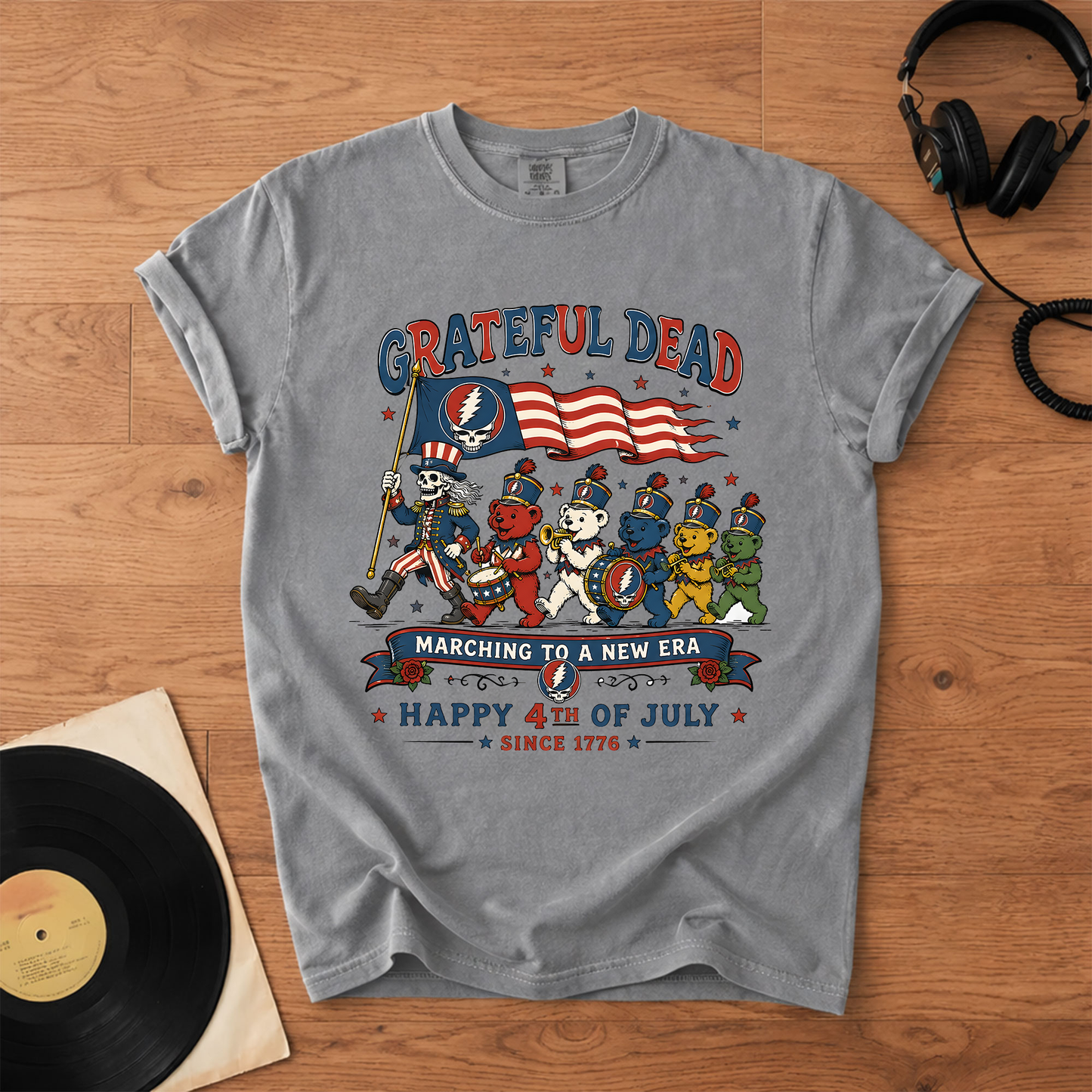 Grateful Dead Happy 4th of July Marching To A New Era Uncle Sam Bears Graphic T-Shirt – Retro Rock Metal Music Fan Merch Tee