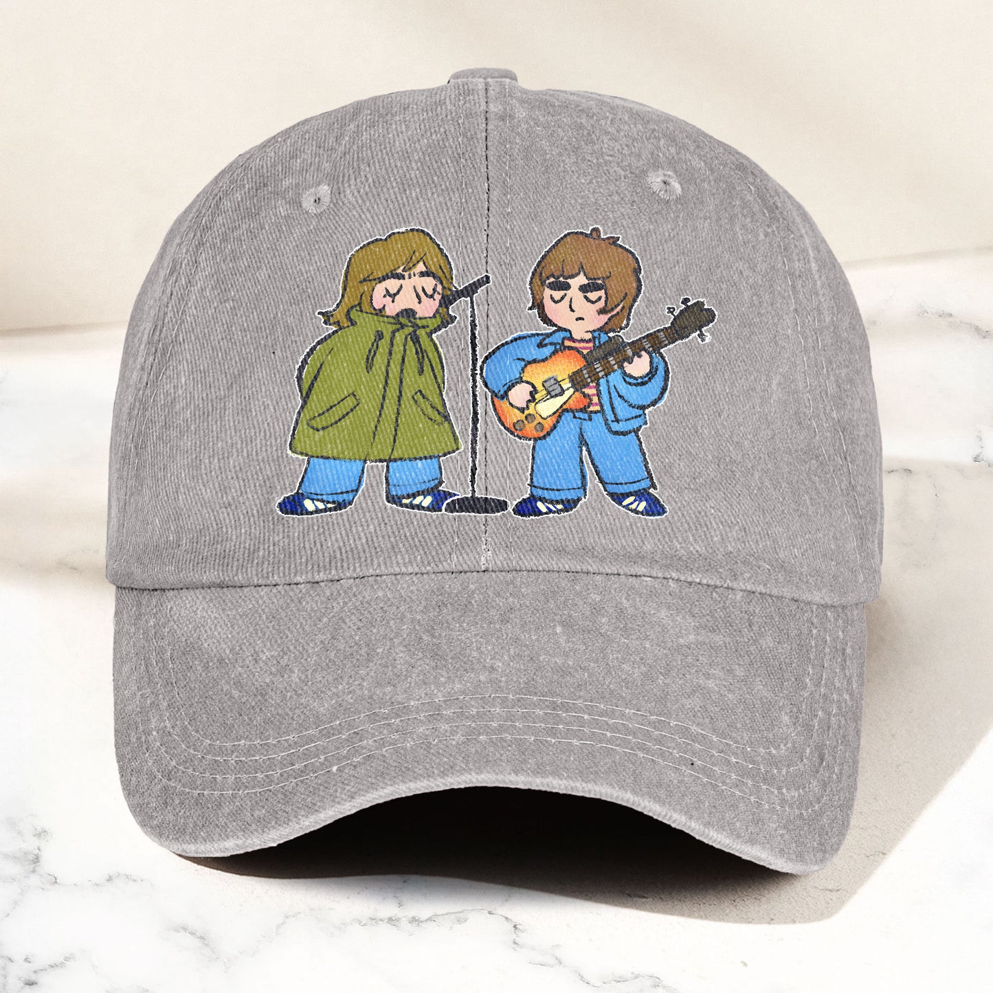 Noel & Liam Gallagher Oasis Denim Cap – Vintage Oasis Merch Gift for Dad (With Box)