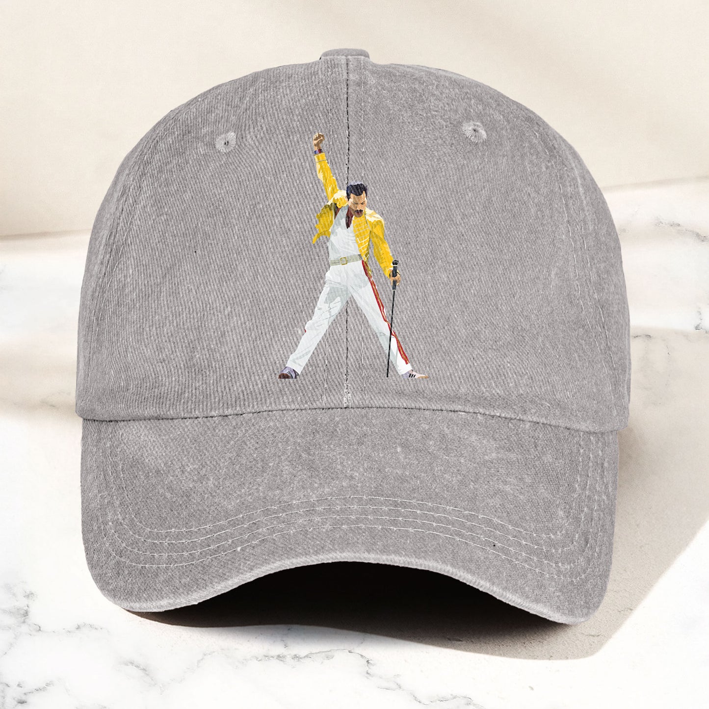 Vintage Freddie Mercury Denim Cap – Queen Band Tribute Merch Dad Hat (With Box)