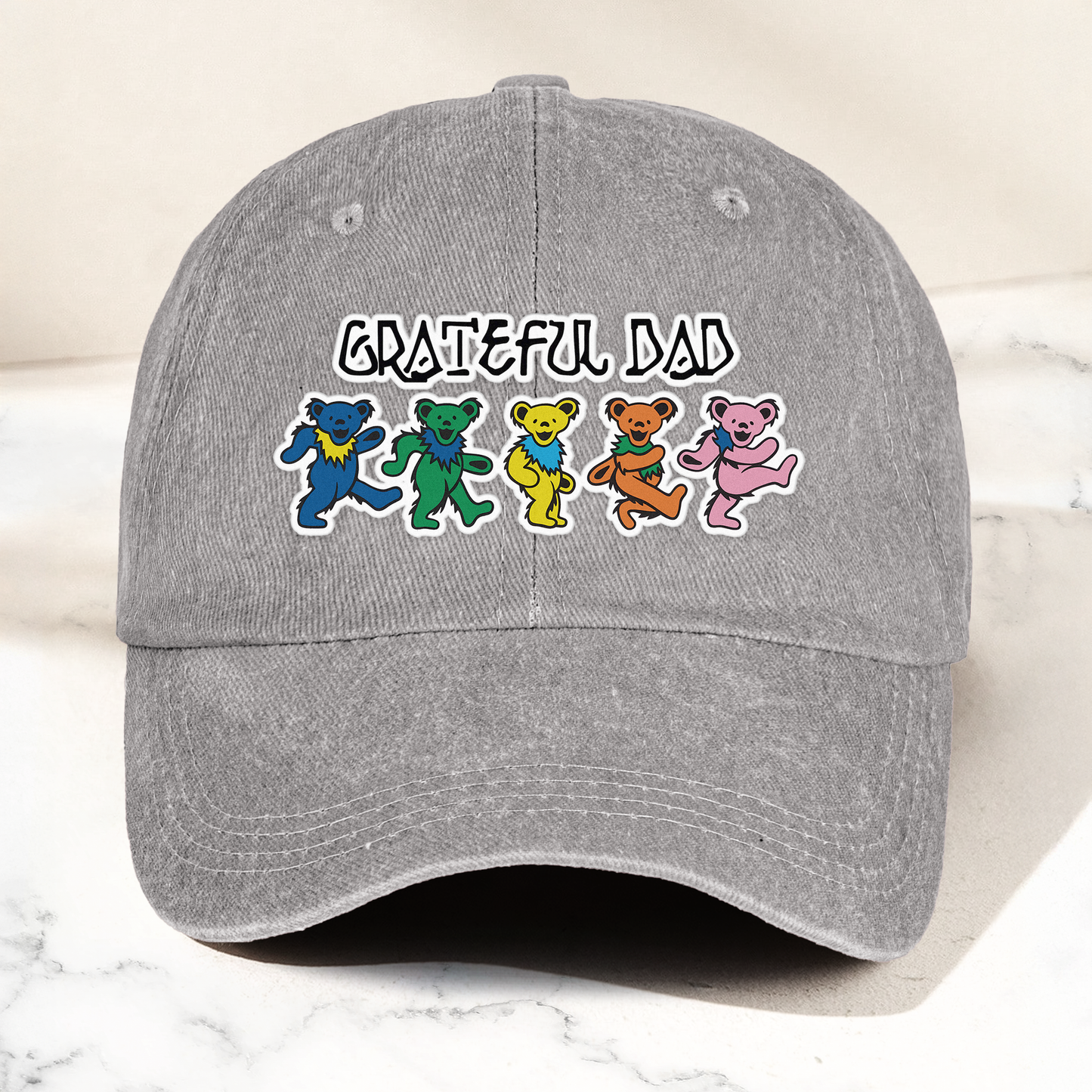 Grateful Dad Denim Cap – Dancing Bears Retro Music Dad Hat (With Box)