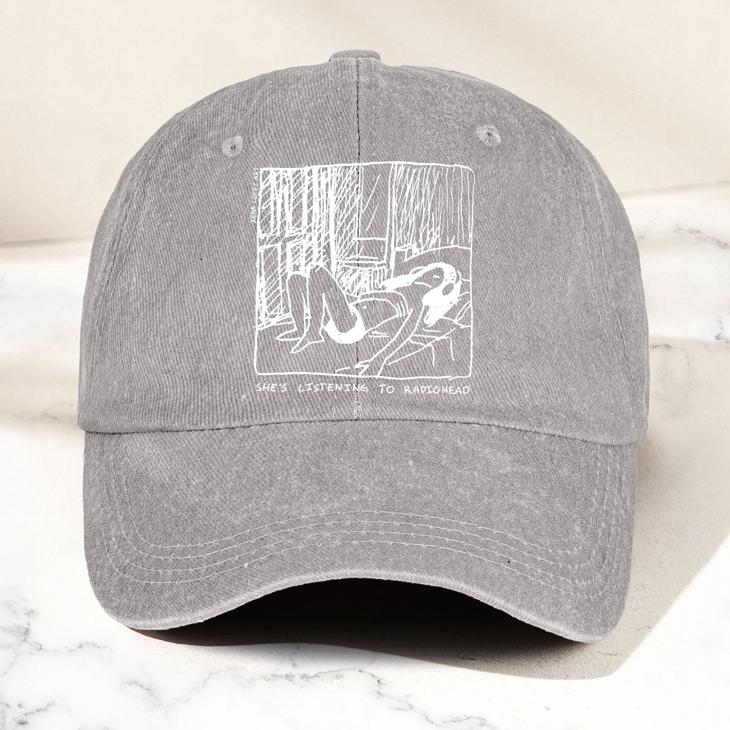 She's Listening to Radiohead Denim Cap – Retro Radiohead Tribute Merch Dad Hat (With Box)