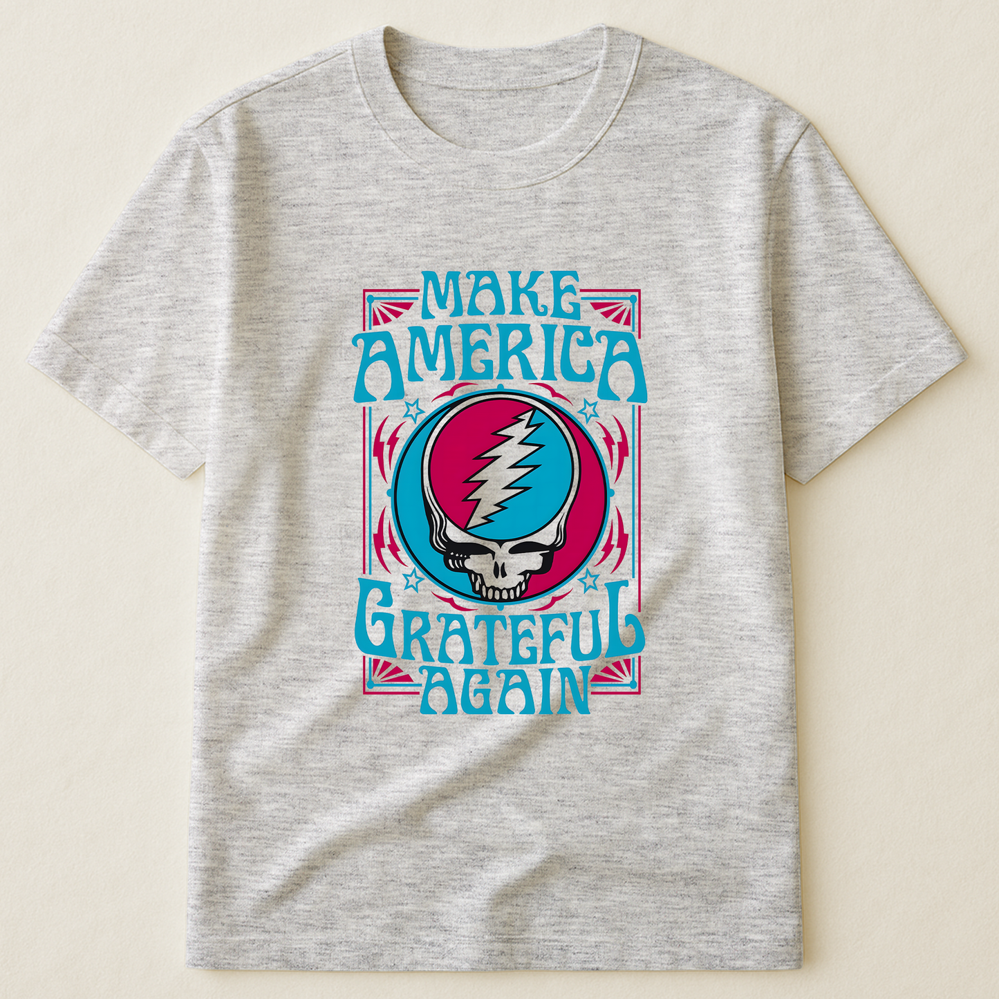 Make America Grateful Again T-Shirt – Retro Skull Lightning Music Parody Tee