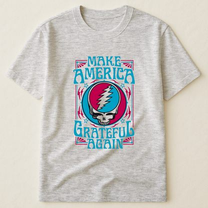 Make America Grateful Again T-Shirt – Retro Skull Lightning Music Parody Tee