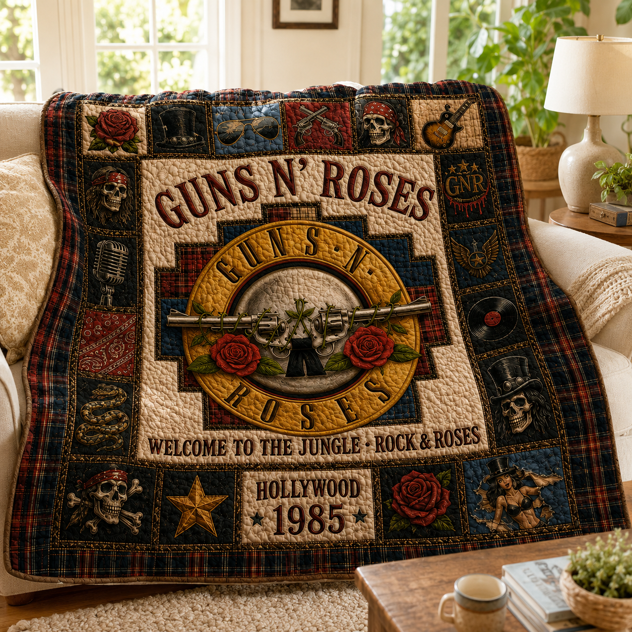 Gun N' Roses Quilt Blanket – Iconic Dual Gun Symbol Inspired High Quality Quilt Blanket
