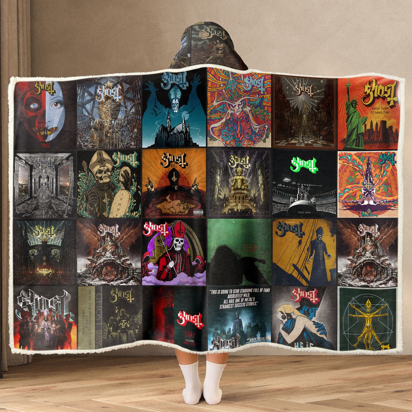 Ghost Wearable Hooded Blanket – A Cozy Wrap of Dark, Theatrical Metal Nostalgia