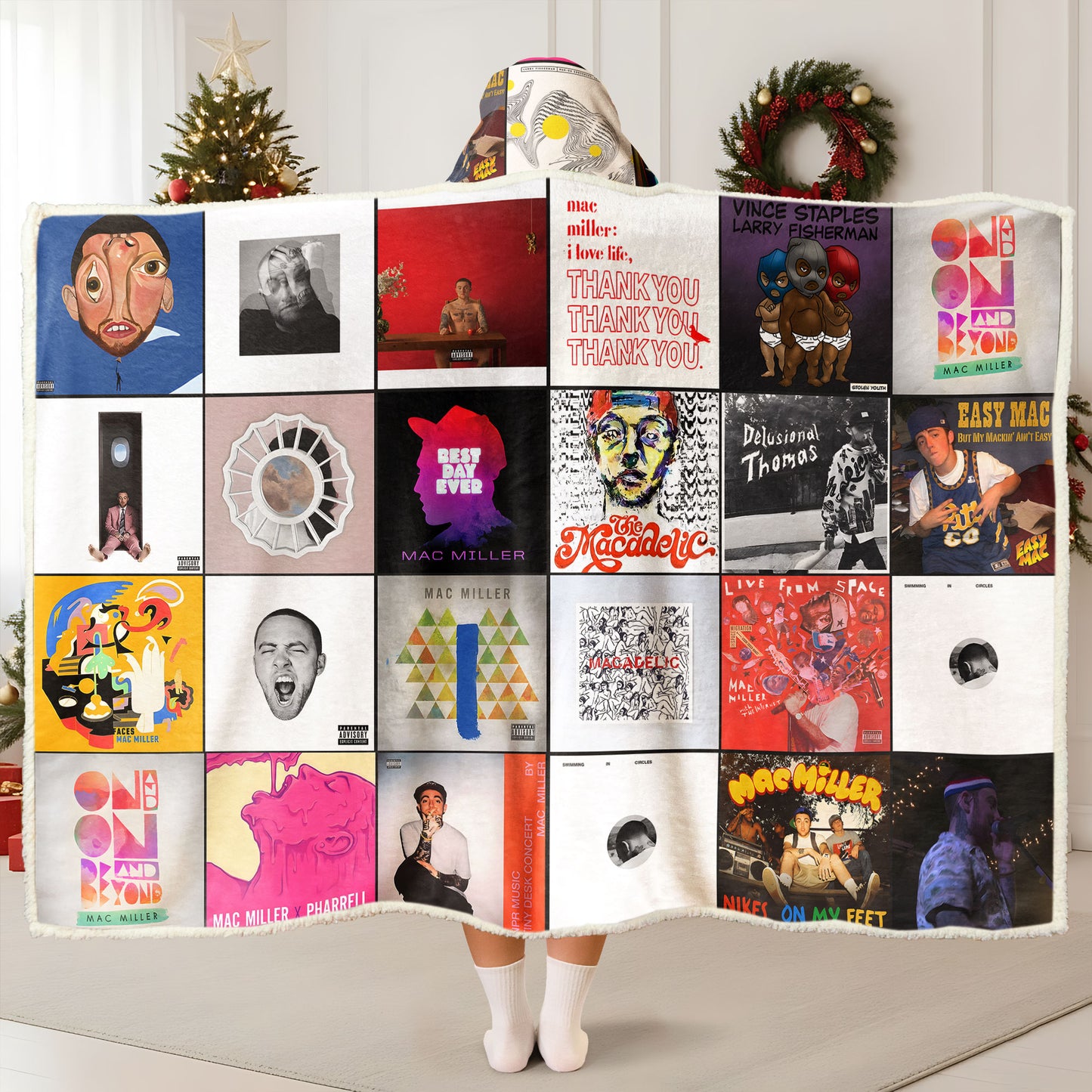Mac Miller Wearable Hooded Blanket – Iconic Album Cover Collage Gift