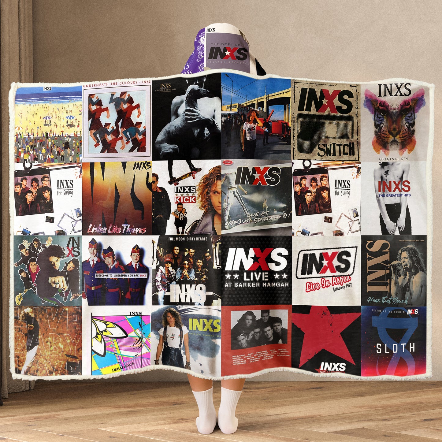 INXS Album Art Wearable Blanket Hoodie – Cozy Retro Rock Fan Gift, 80s Music Lover