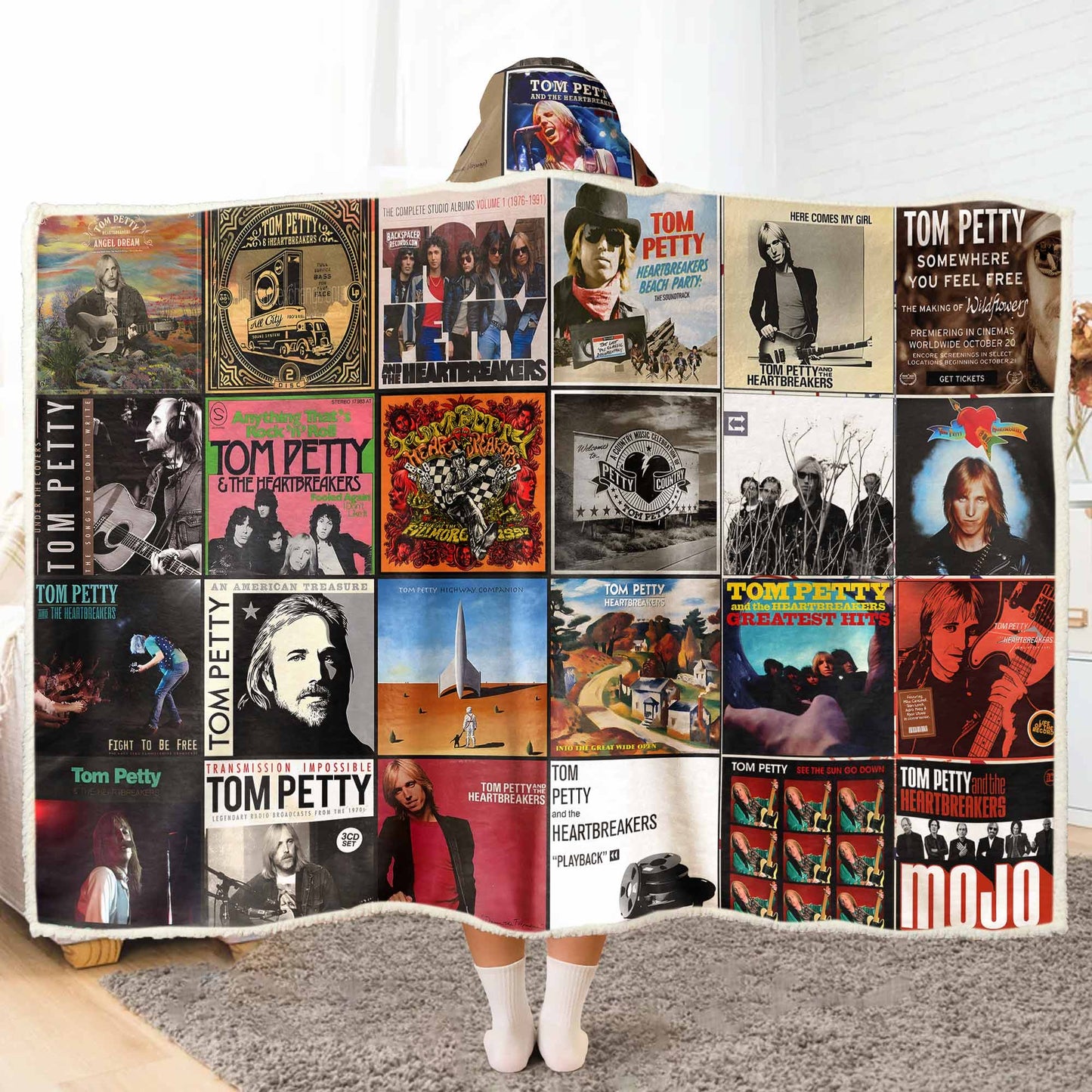 Tom Petty Albums Wearable Blanket Hoodie – Cozy Tribute to Rock Legends