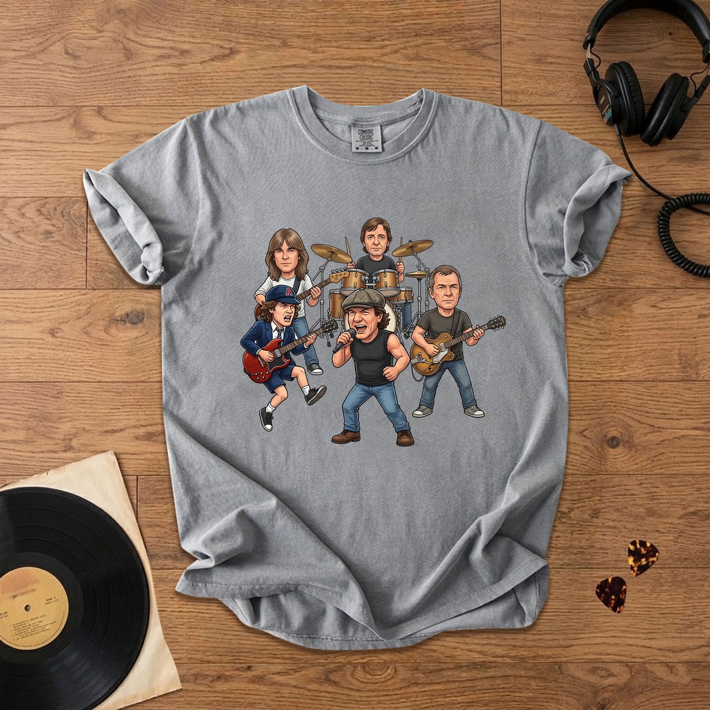 AC/DC Caricature Band T-Shirt – Classic Rock Legends Graphic Tee