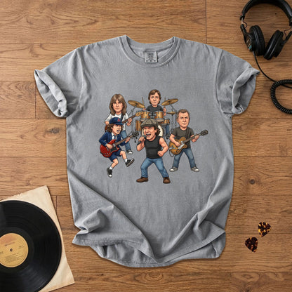 AC/DC Caricature Band T-Shirt – Classic Rock Legends Graphic Tee