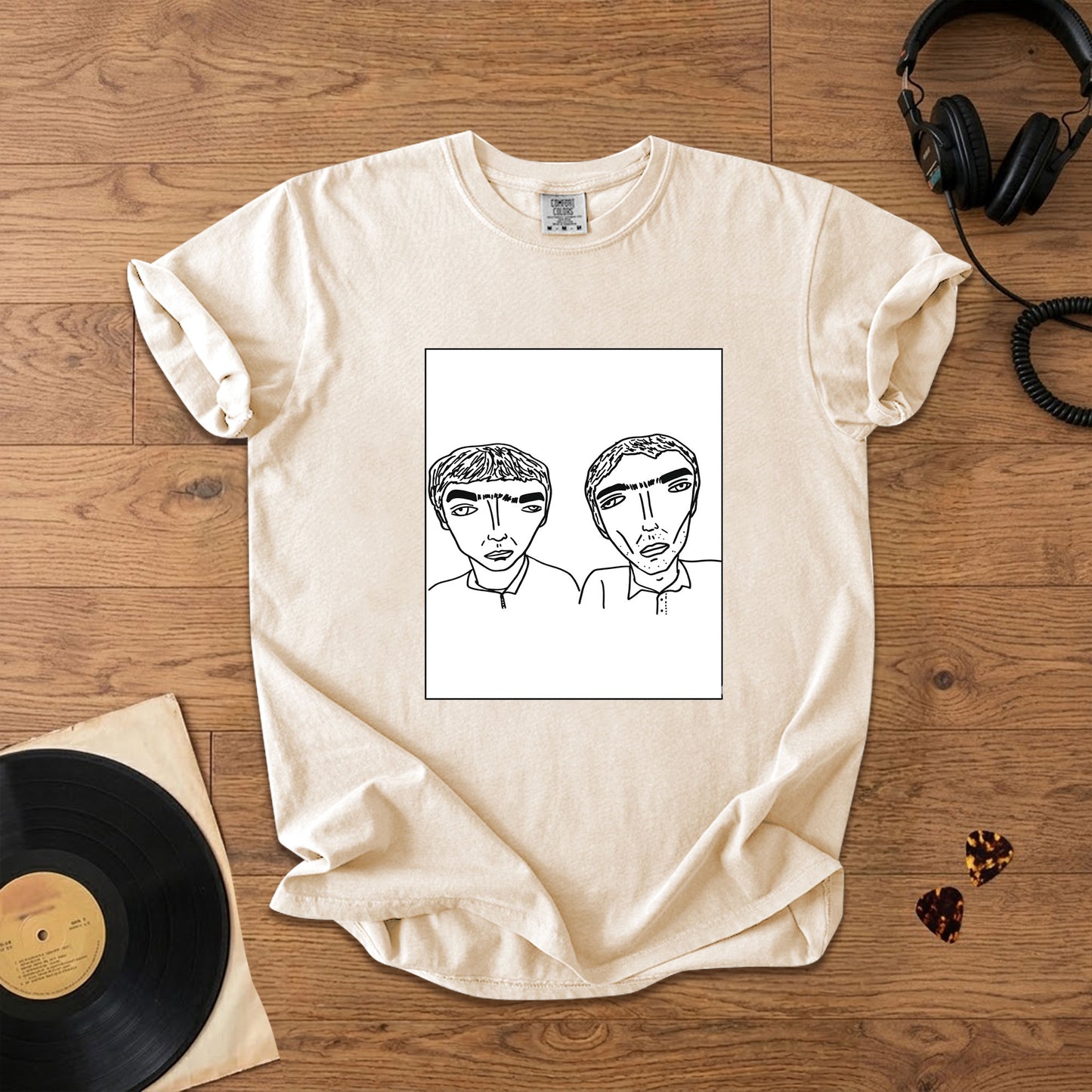 Badly Drawn Liam&Noel Oasis Comfort Tee – Space & Retro Rock Inspired Graphic Shirt