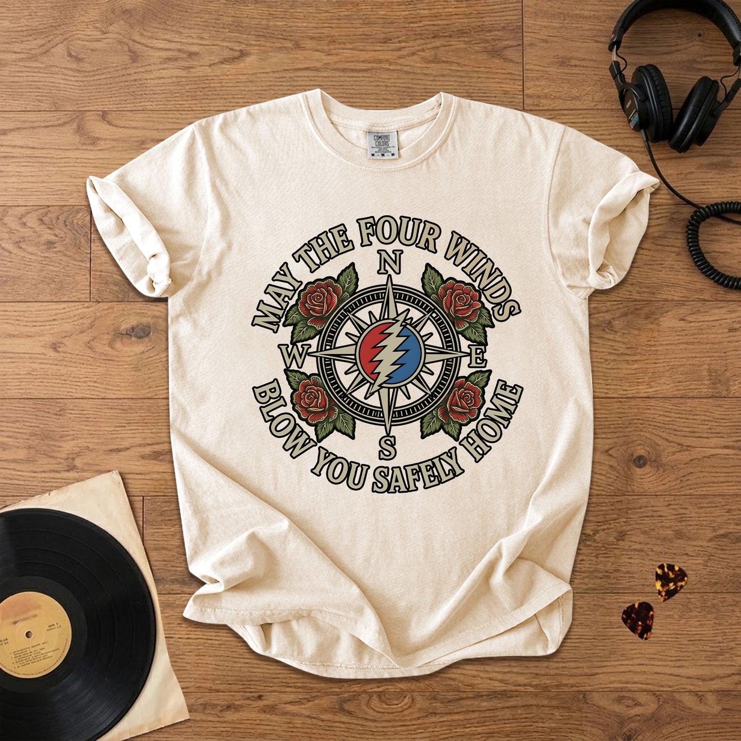 Grateful Dead Four Winds Blow You Safely Home Graphic T-Shirt – Retro Rock Metal Music Fan Merch Tee