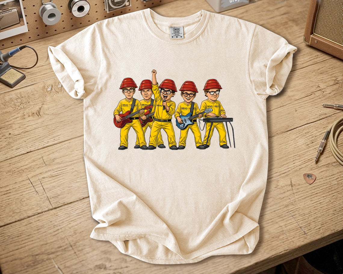 DEVO Comfort Colors Tee – Band Members Red Energy Dome Tribute New Wave Rock Shirt