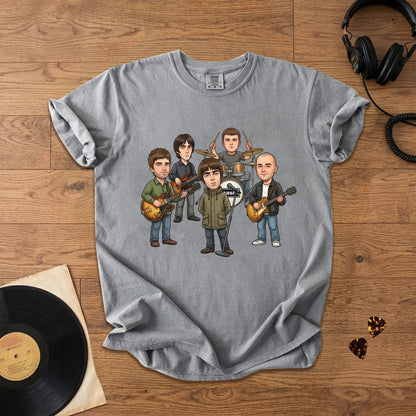 Oasis Cartoon Band Graphic T-Shirt – Britpop Fan Tee