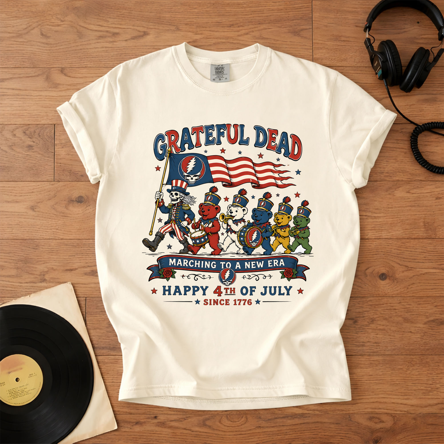 Grateful Dead Happy 4th of July Marching To A New Era Uncle Sam Bears Graphic T-Shirt – Retro Rock Metal Music Fan Merch Tee