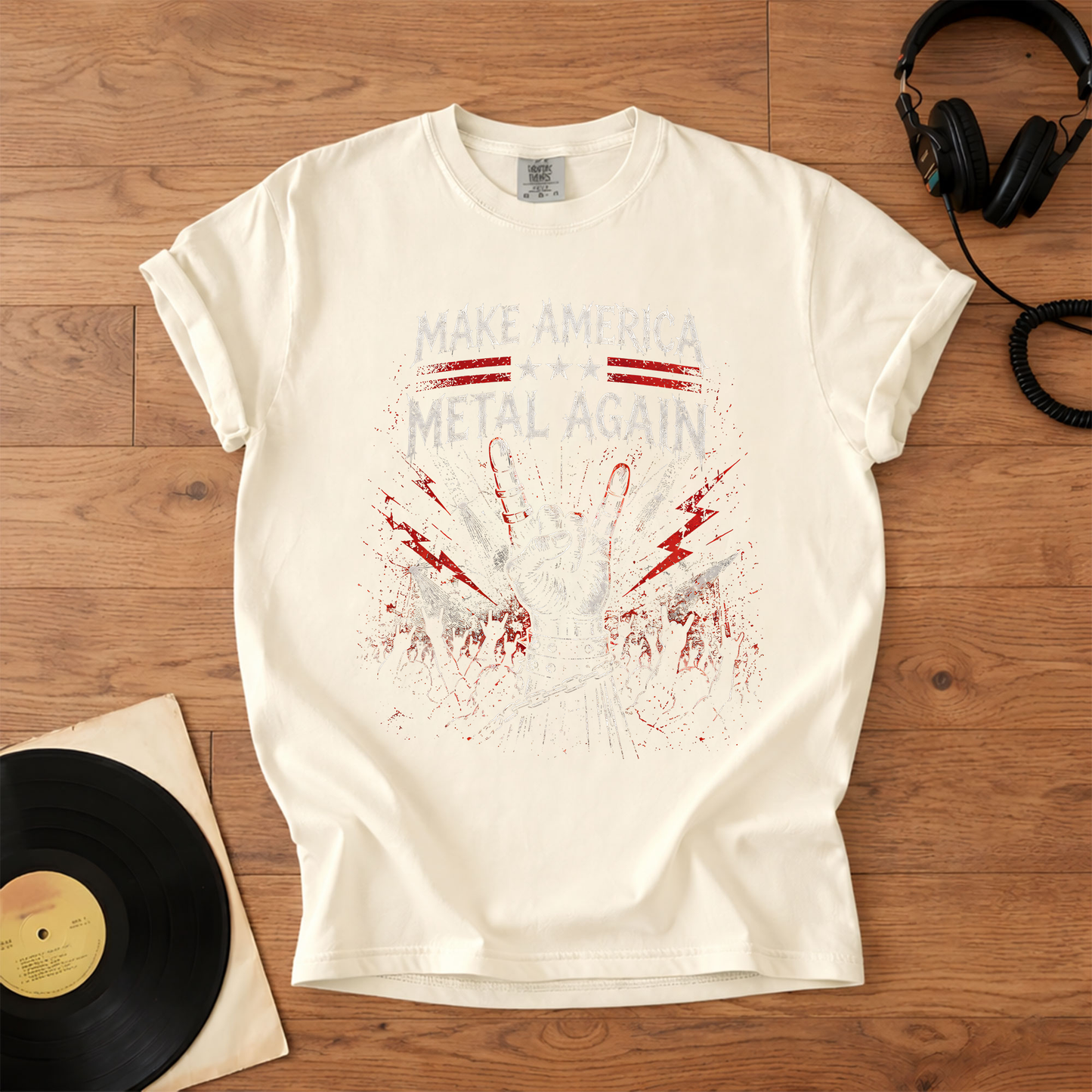 Make America Metal Again Graphic T-Shirt – Retro Rock Metal Music Fan Merch Tee