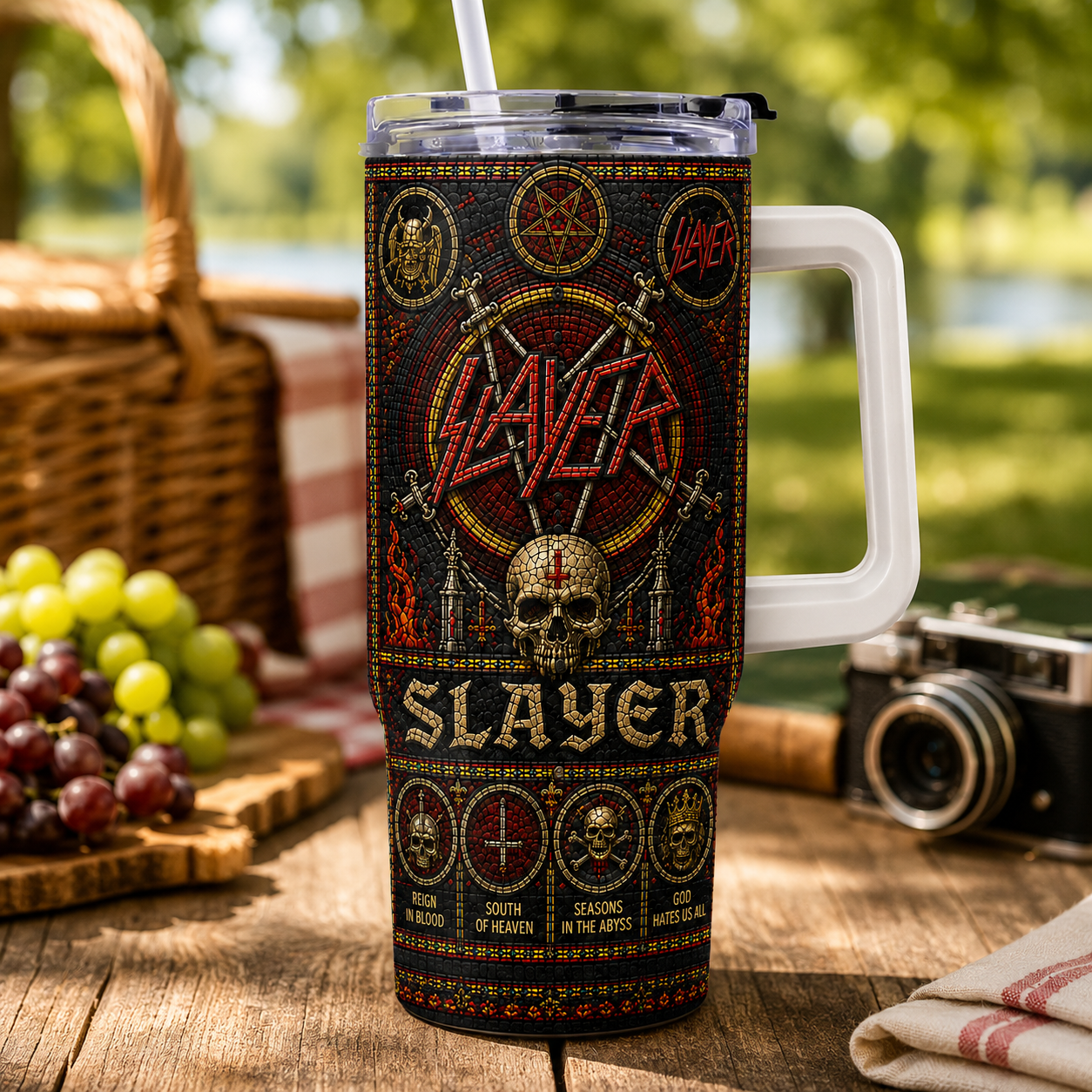 Slayer Stained Glass Tumbler - 20oz & 40oz Stainless Steel Travel Mug for Slayer Heavy Metal Fans