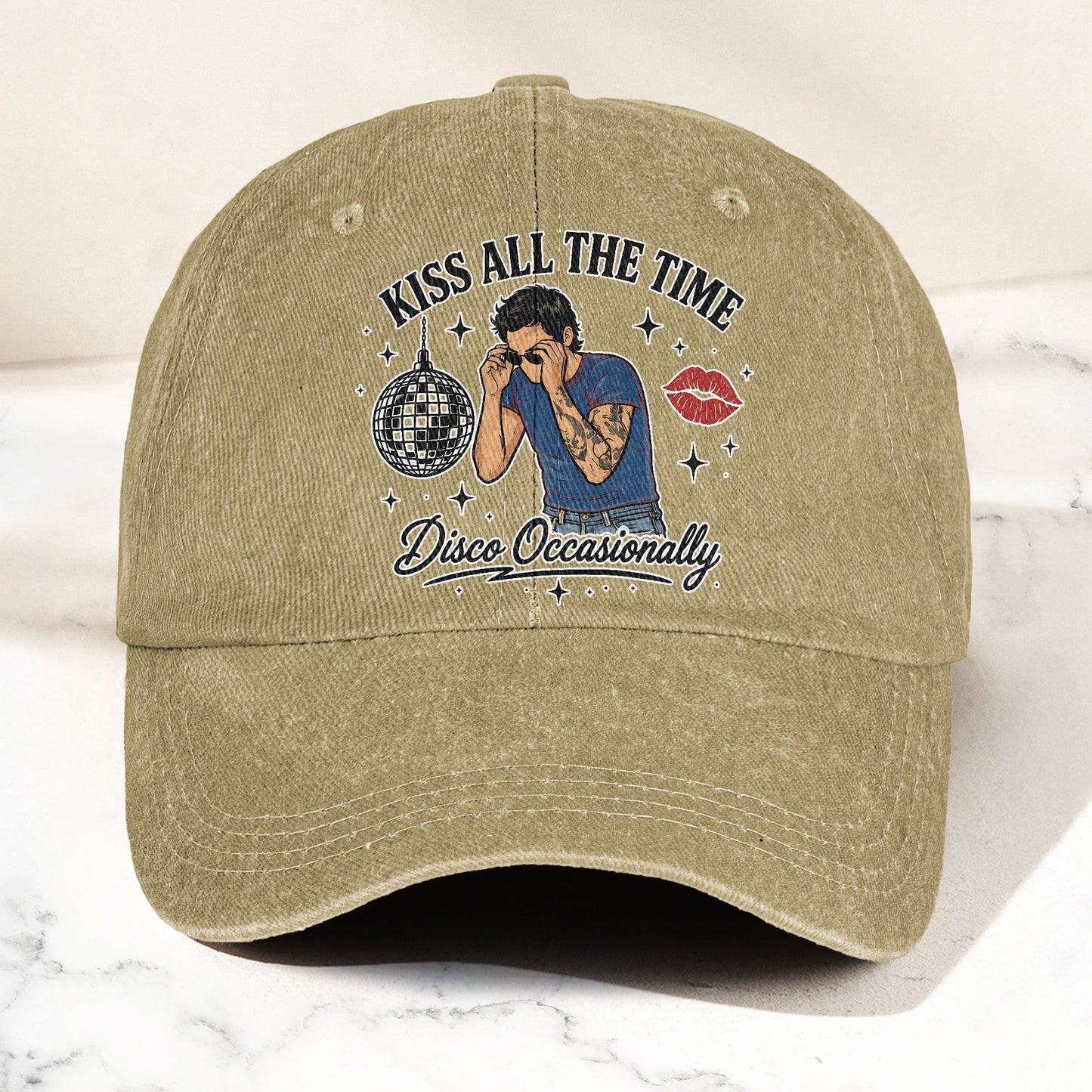 Harry Styles Kiss All The Time Disco Occasionally Music Merch Denim Cap – Retro Vintage Dad Cap Gift For Dad (With Box)