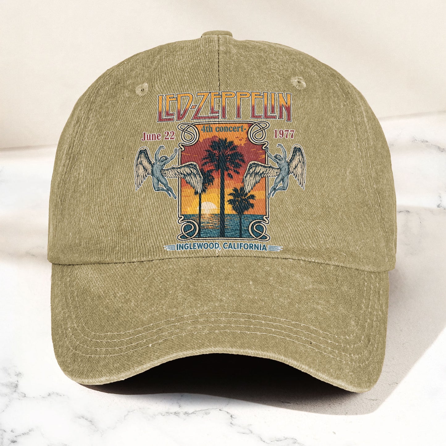 Led Zeppelin 1977 California Concert Graphic Music Merch Denim Cap – Retro Vintage Dad Cap Gift For Dad (With Box)