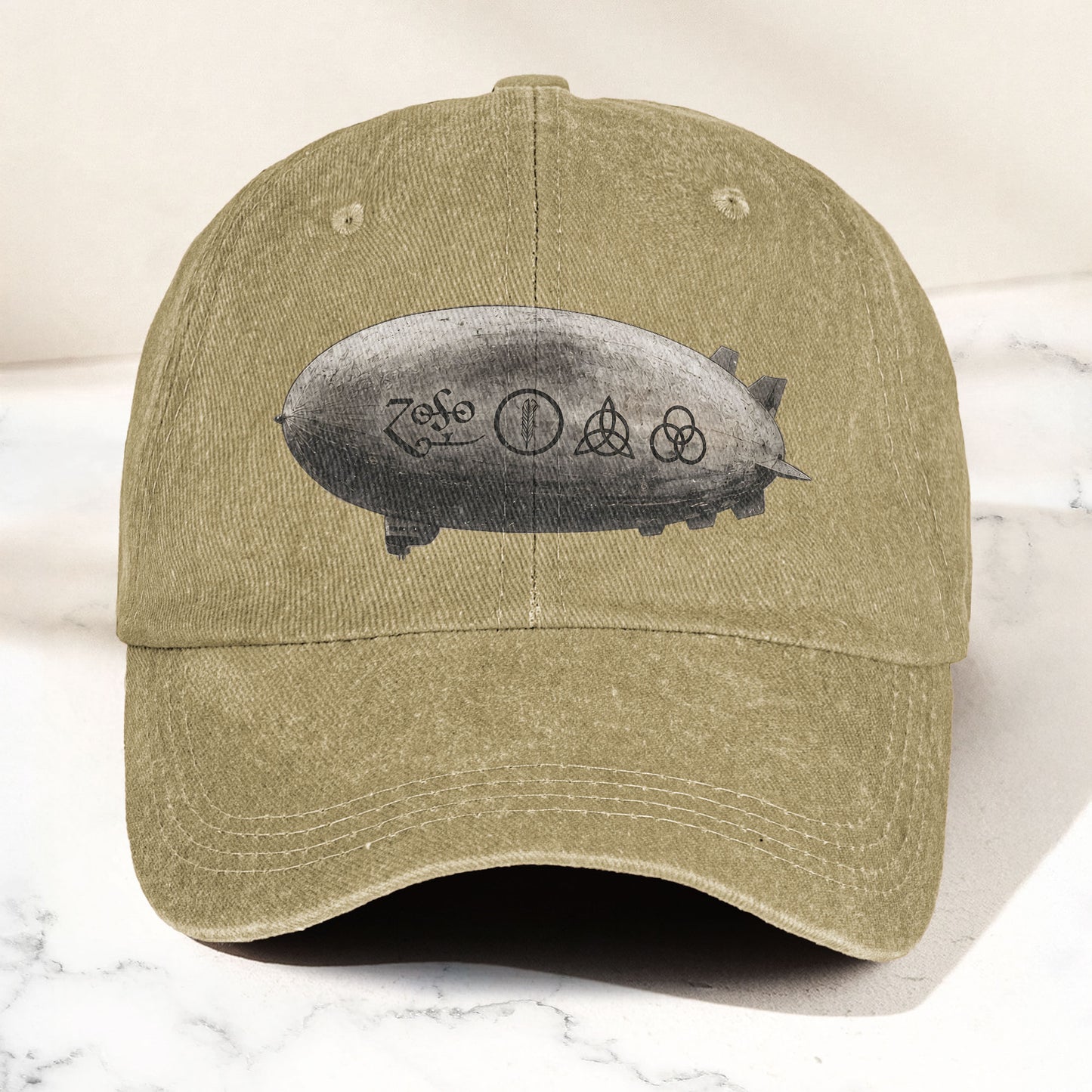 Led Zeppelin Zoso Four Symbols Airship Graphic Denim Cap – Retro Vintage Dad Cap Gift For Dad (With Box)