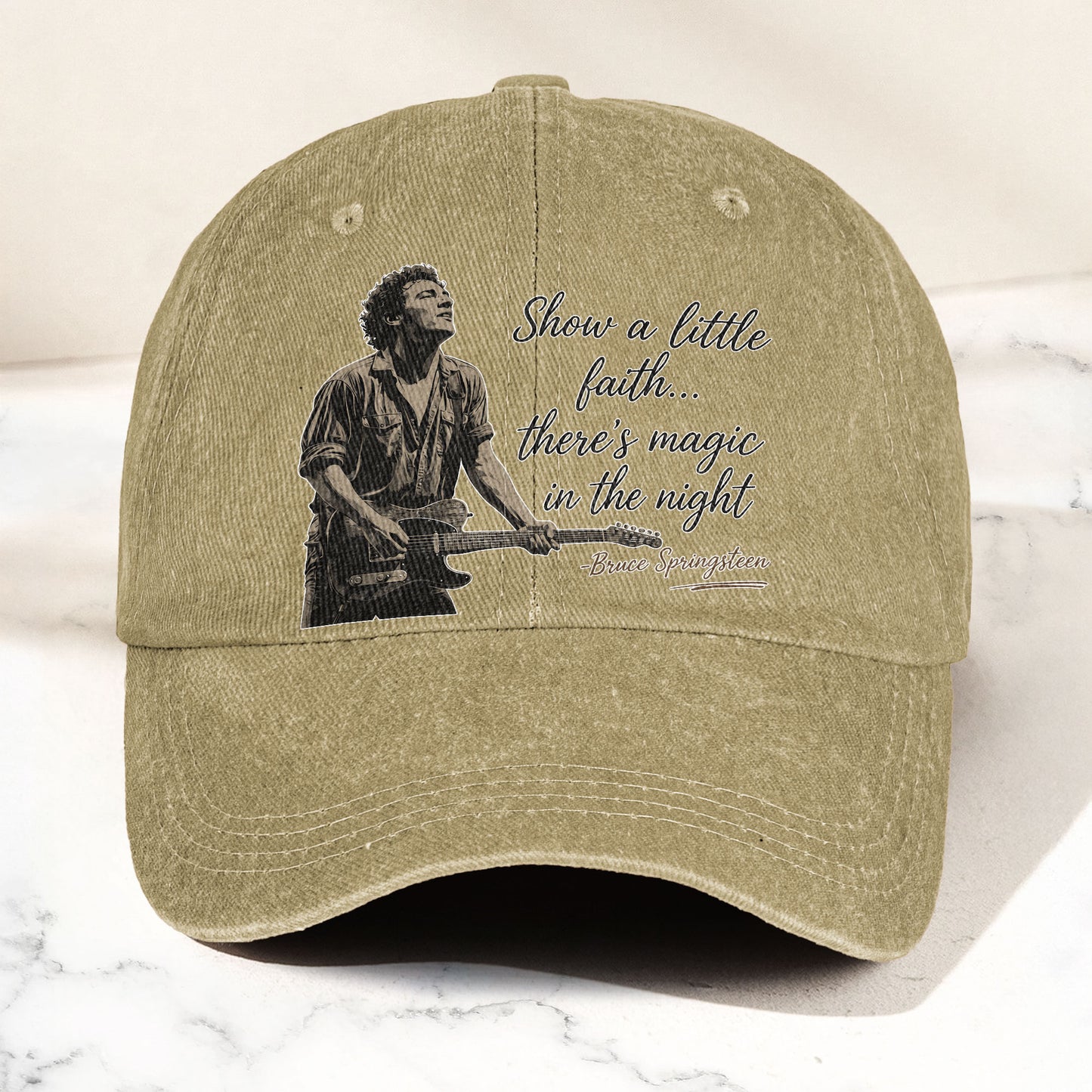 Bruce Springsteen Thunder Road Lyric Show A Little Faith Denim Cap – Retro Vintage Dad Cap Gift For Dad (With Box)