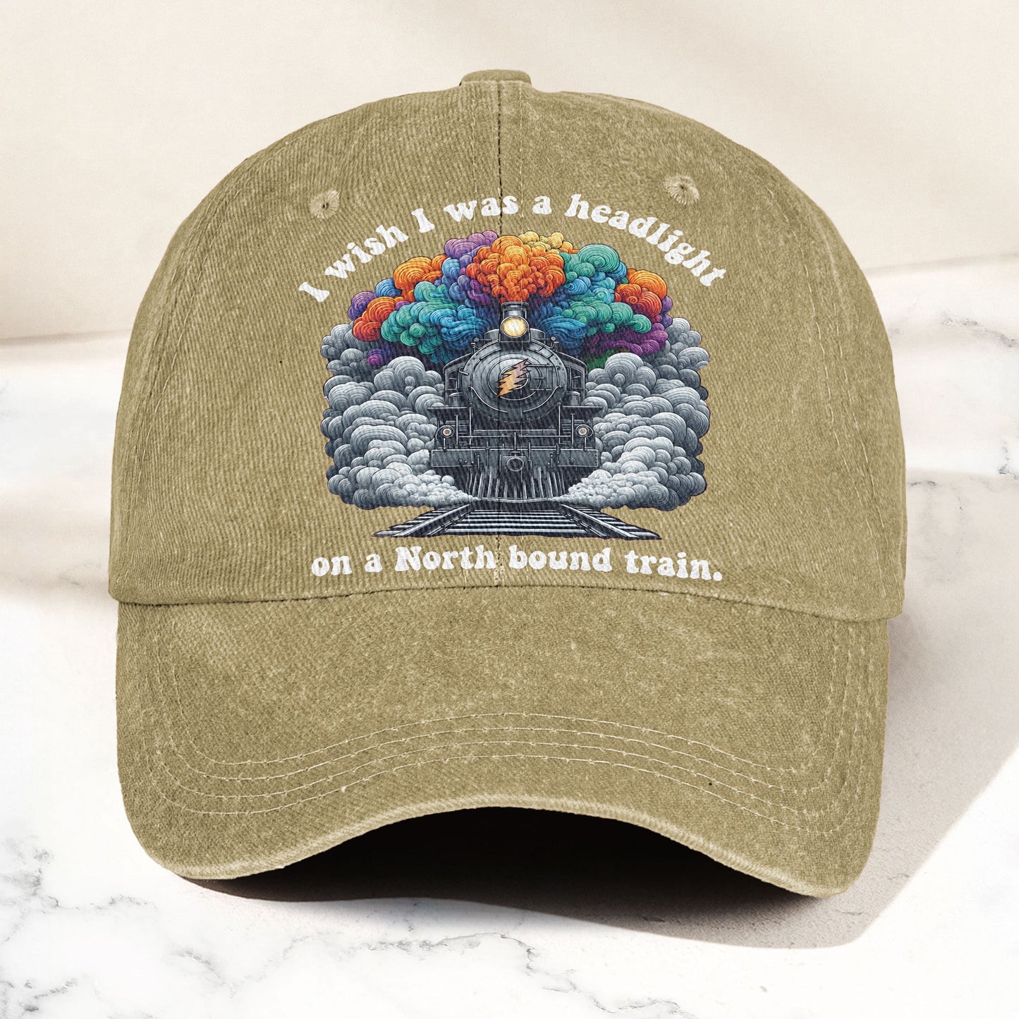 Grateful Dead I Know You Rider Headlight North Bound Train Denim Cap – Retro Vintage Dad Cap Gift For Dad (With Box)