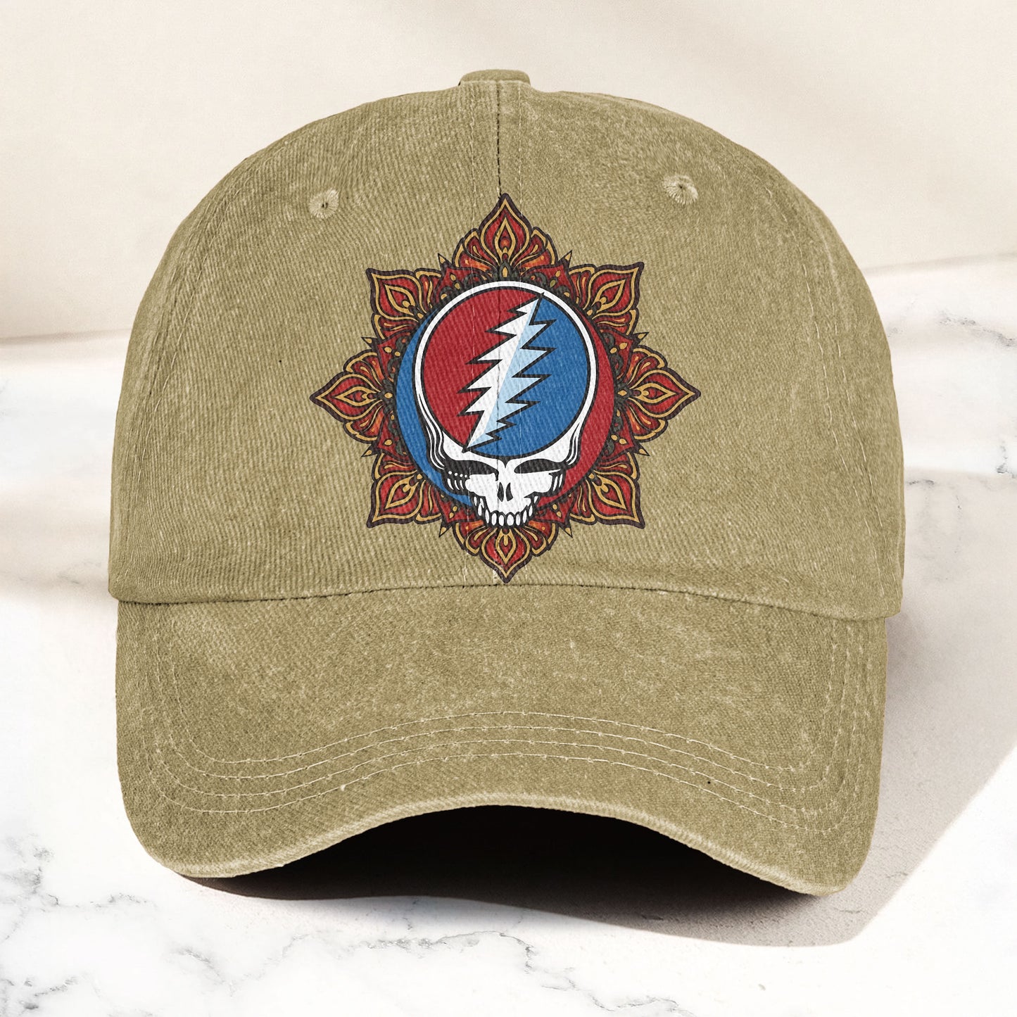 Grateful Dead Steal Your Face Mandala Lightning Skull Denim Cap – Retro Vintage Dad Cap Gift For Dad (With Box)