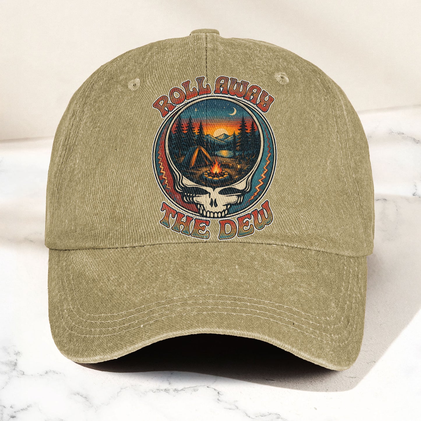Grateful Dead Franklins Tower Roll Away The Dew Camping Denim Cap – Retro Vintage Dad Cap Gift For Dad (With Box)