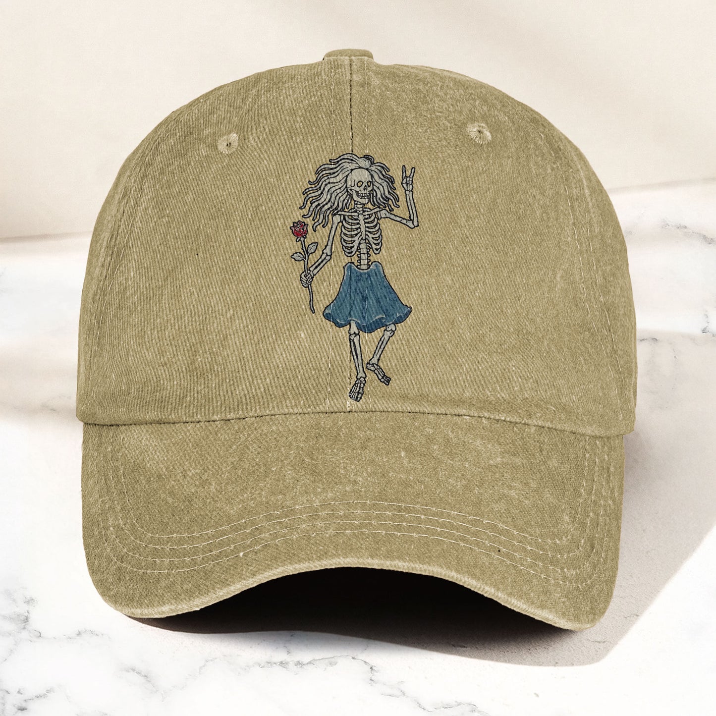 Grateful Dead Bertha Dancing Skeleton Rose Vintage Denim Cap – Retro Vintage Dad Cap Gift For Dad (With Box)