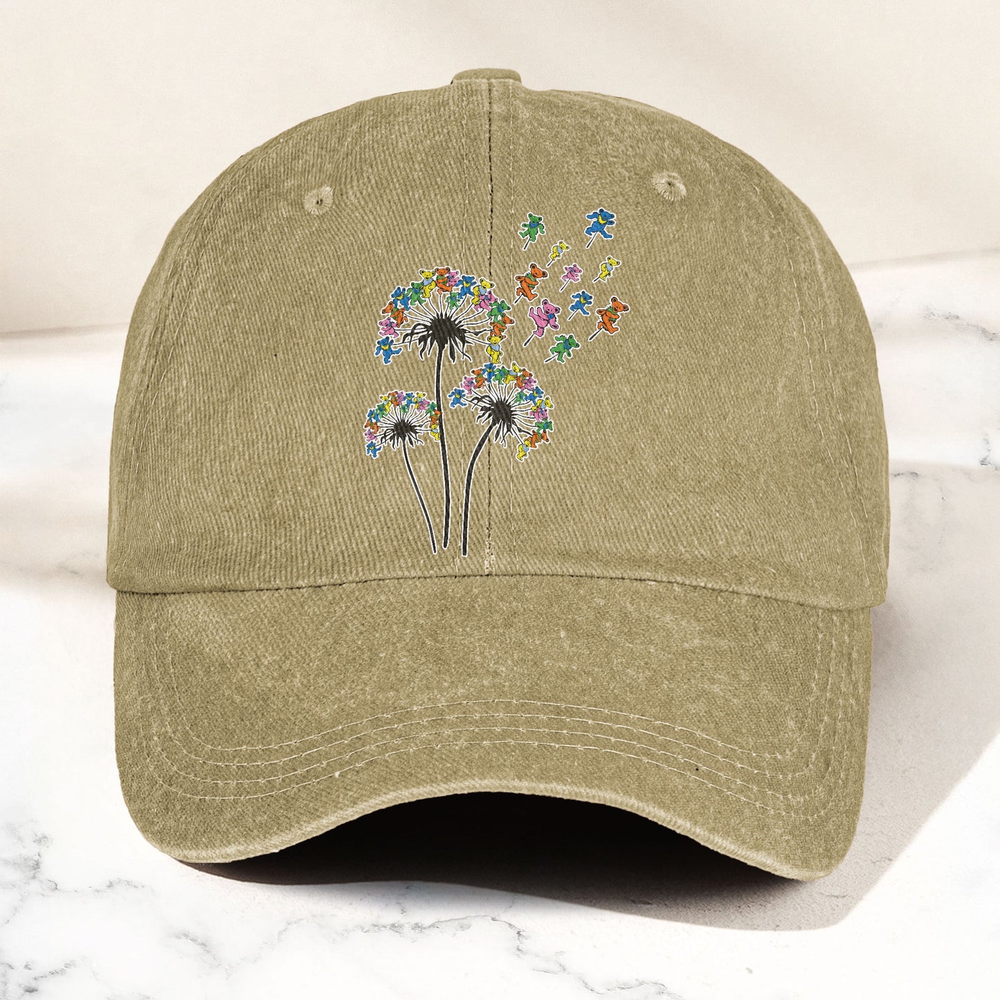 Grateful Dead Dancing Bears Dandelion Graphic Denim Cap – Retro Vintage Dad Cap Gift For Dad (With Box)