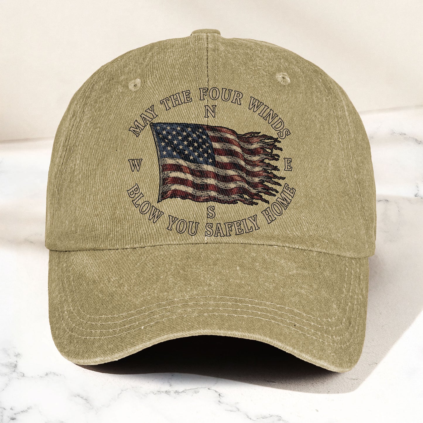 May The Four Winds Blow You Safely Home American Flag Denim Cap – Retro Vintage Dad Cap Gift For Dad (With Box)