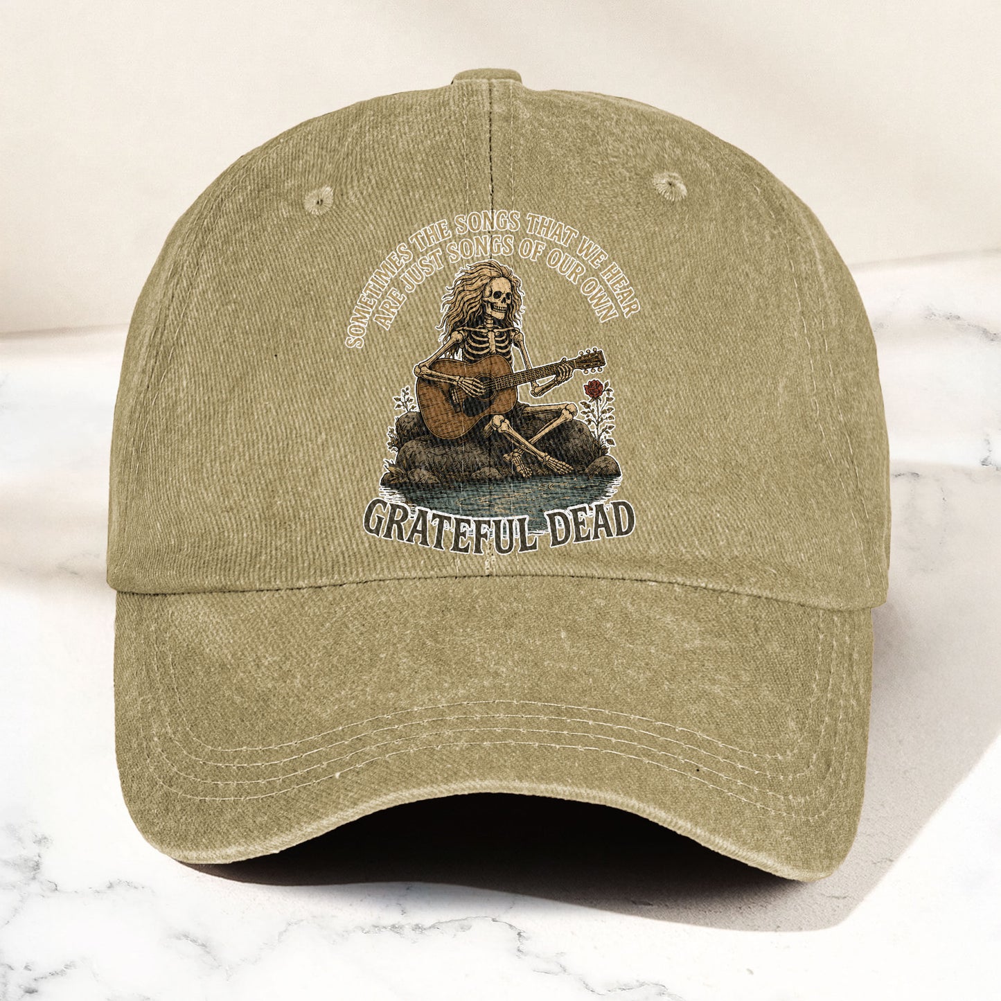 Grateful Dead Eyes Of The World Lyrics Skeleton Denim Cap – Retro Vintage Dad Cap Gift For Dad (With Box)