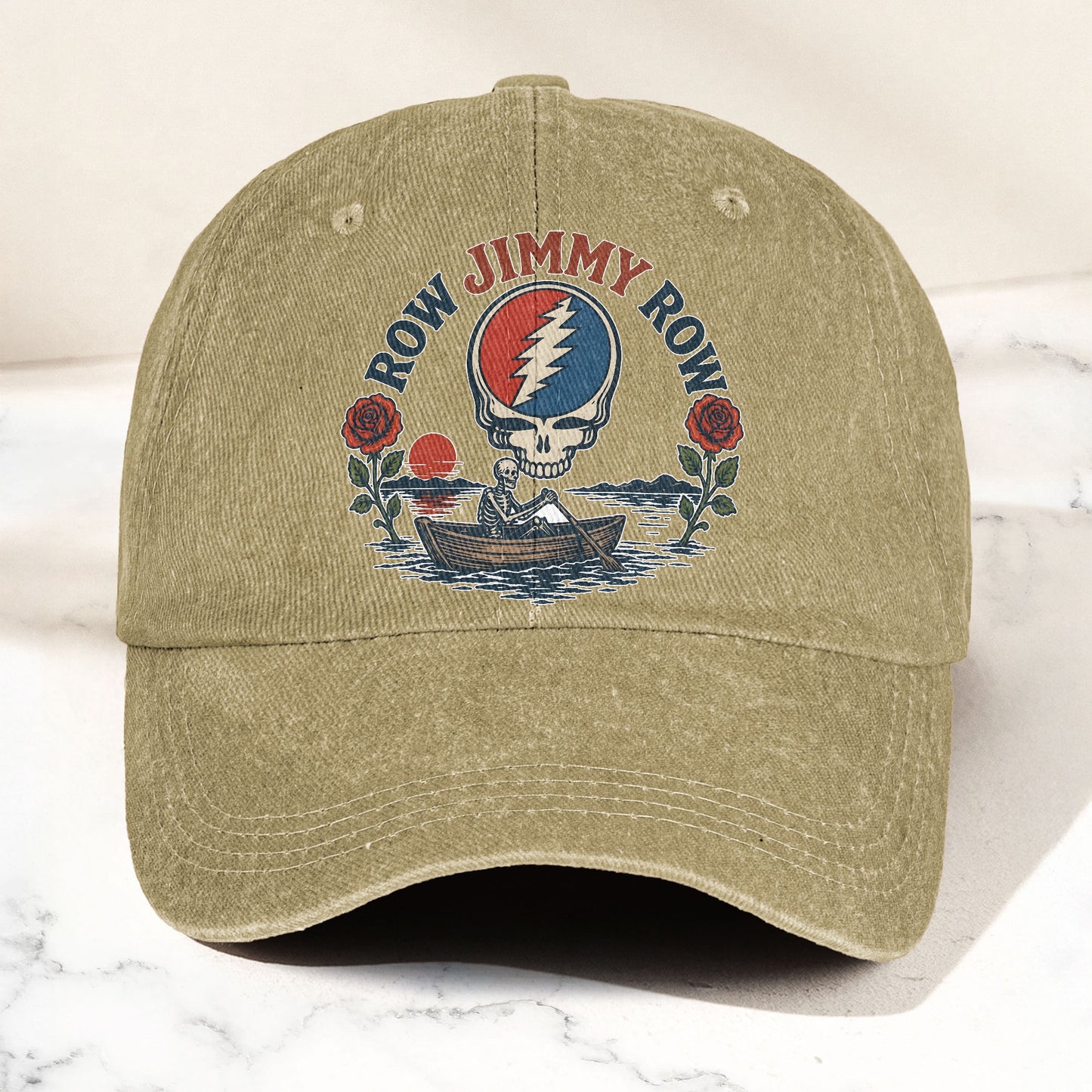 Grateful Dead Row Jimmy Row Steal Your Face Denim Cap – Retro Vintage Dad Cap Gift For Dad (With Box)